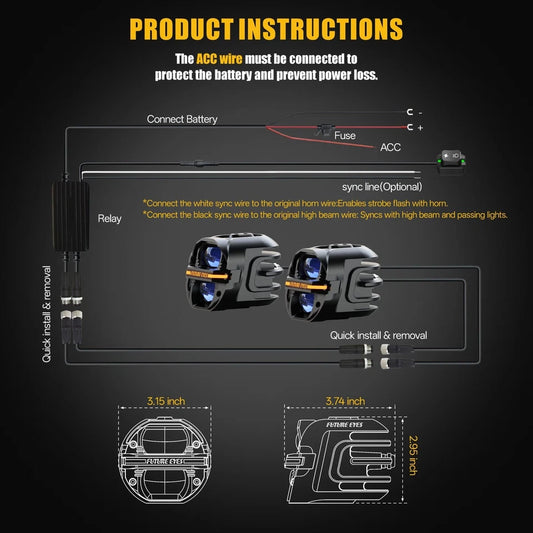 FUTURE EYES X80 Motorcycle Offroad Fog LED Auxiliary Spotlight