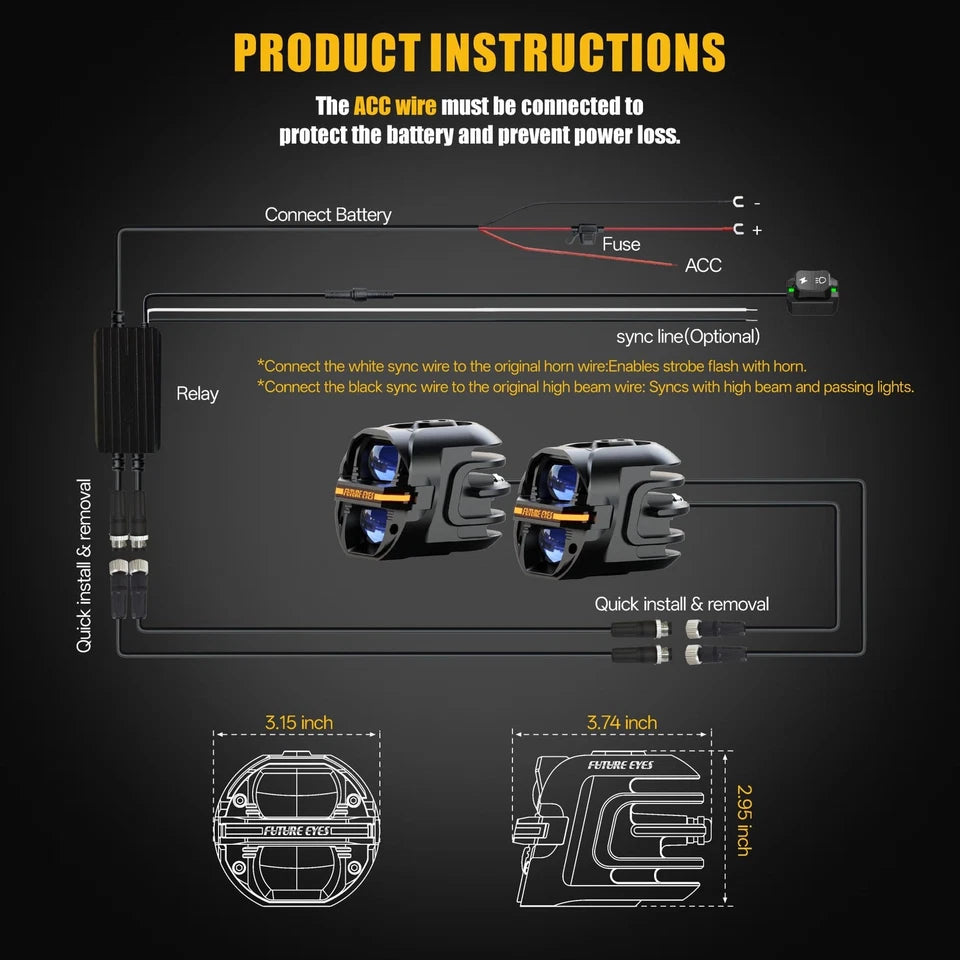 FUTURE EYES X80 Motorcycle Offroad Fog LED Auxiliary Spotlight